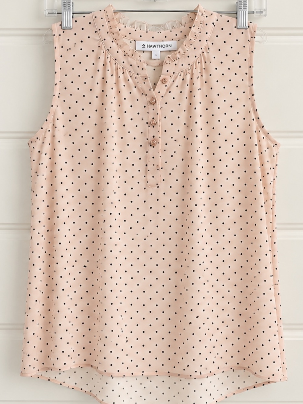 41 Hawthorn Blush Polka Dot Ruffle Henley Sleeveless Top